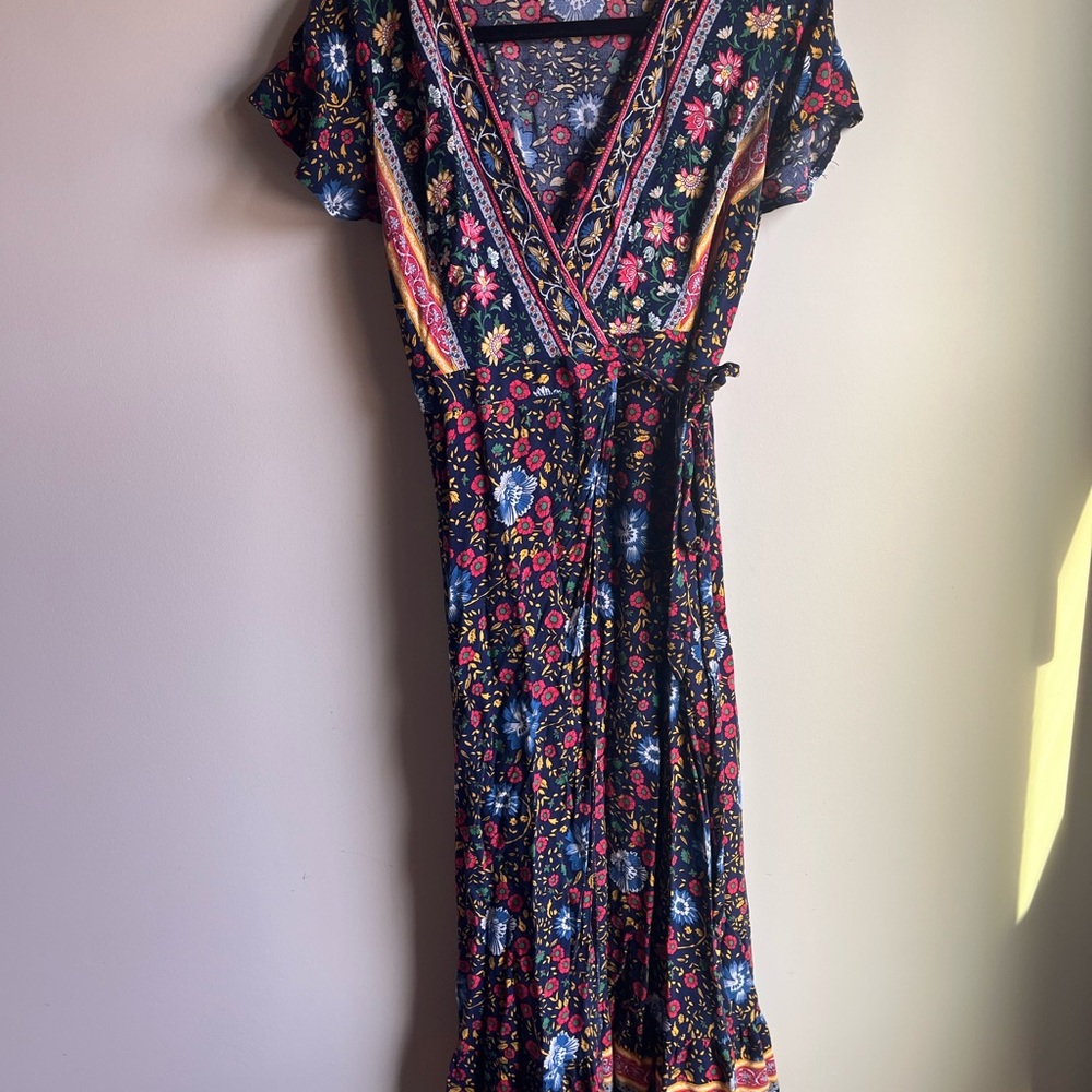 Zesica Floral V-Neck Wrap Dress boho hippie feminine size small